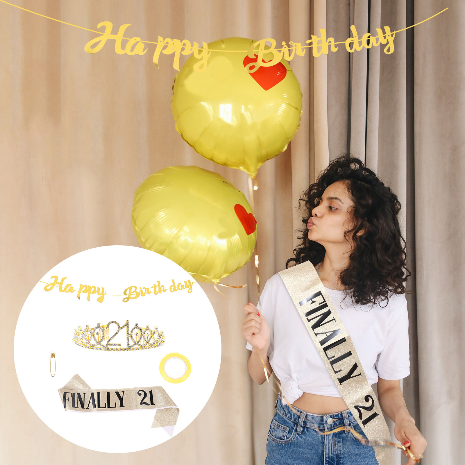 Birthday Sash Glitter - 1 Set Corona di Compleanno con